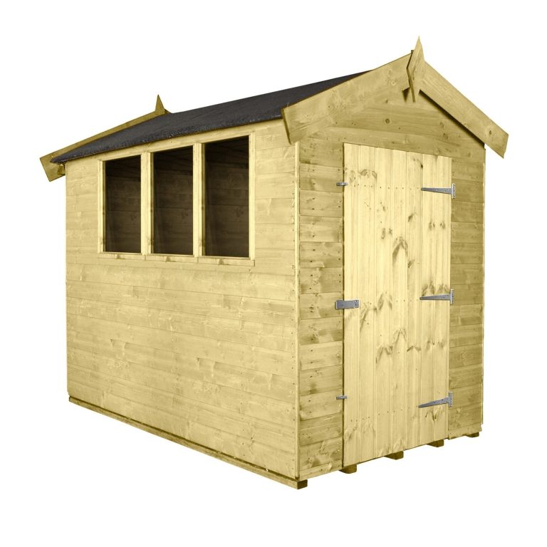 Pressure treated wooden garden shed with windows, built for UK weather